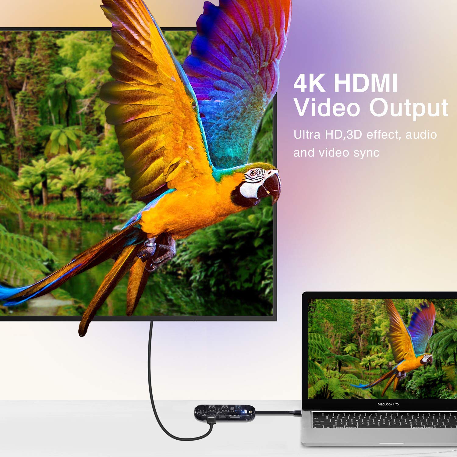 7-in-1 USB-C Transparent Converter for iPad Pro 2018 MacBook 2018, USB C HUB, 4K HDMI,3 USB,SD/TF Card Reader,Type-C PD 100W Charging Dock for Samsung Dex Station S20 S10 S9 S8 Note8 Type-C Dongle.