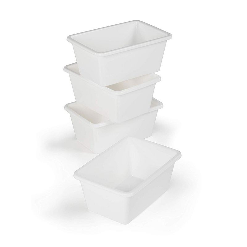 Tot Tutors SM695 Small 12" x 8" Plastic Storage Container Bins, White (Set of 4)