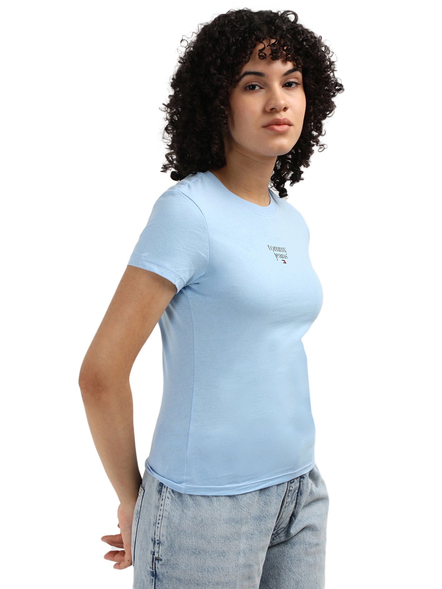 Tommy Hilfiger Blue Cotton Printed Women Slim Fit T-Shirt