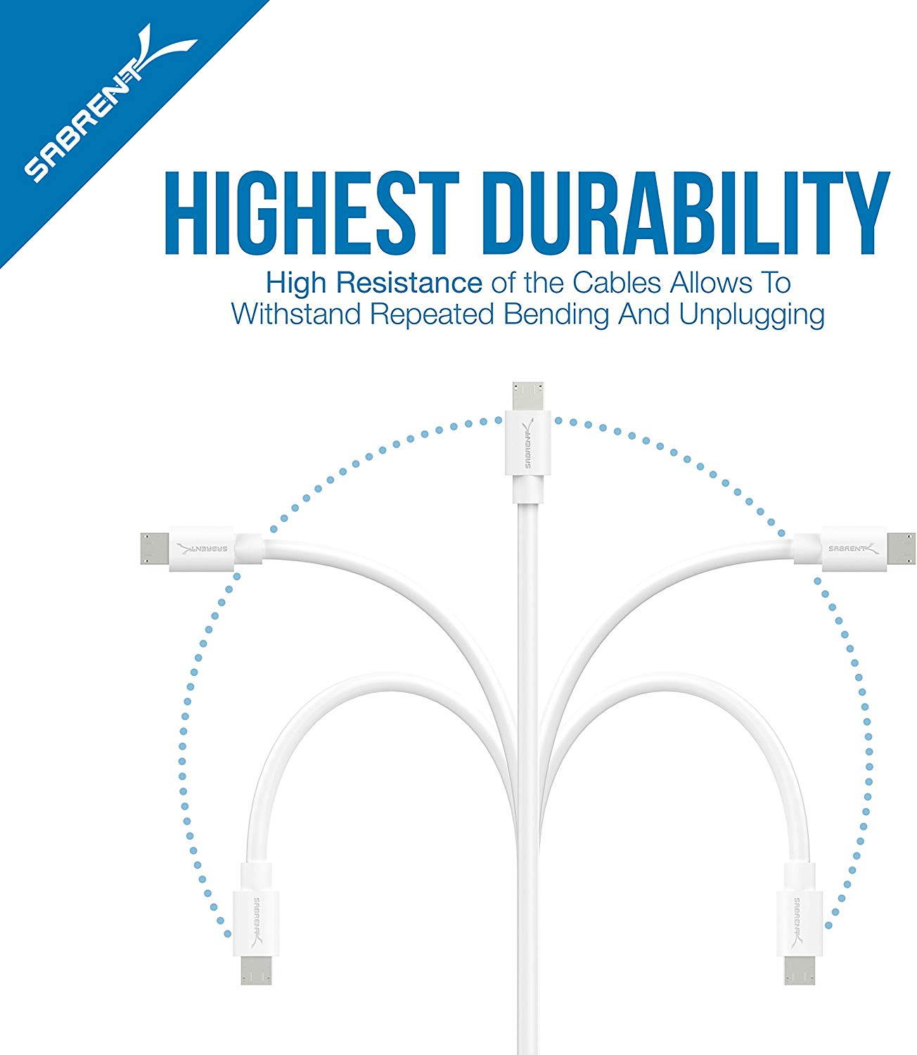 Sabrent 6-pack 22 AWG Premium 3ft Micro USB Cables High Speed USB 2.0 - White (CB-M63W)
