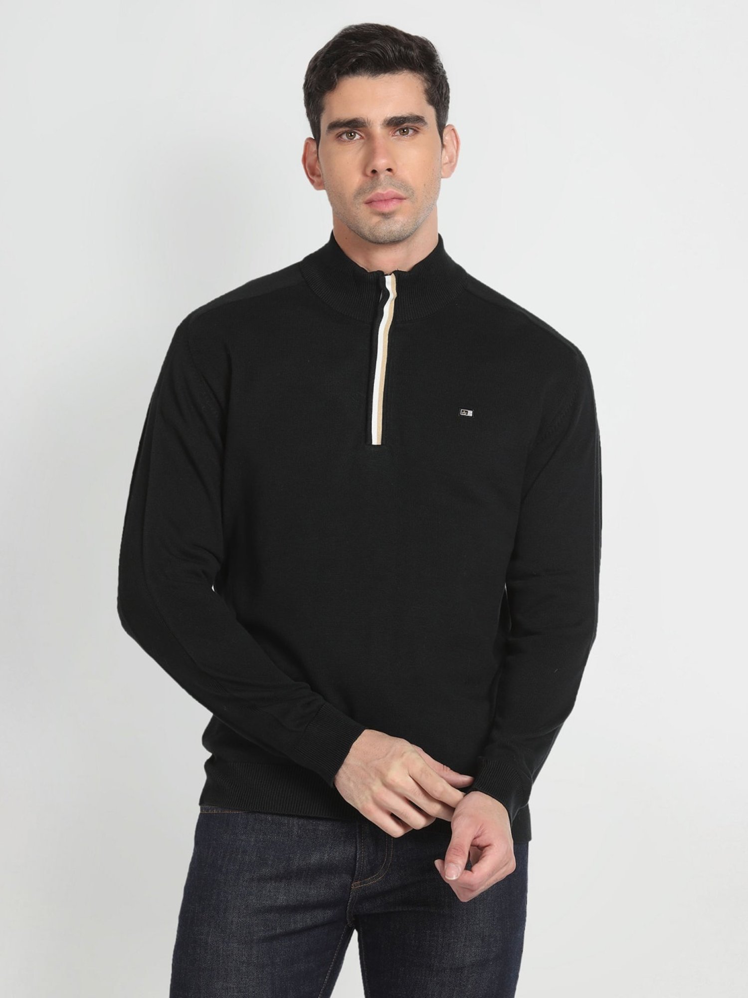 Arrow Sport Black Cotton Regular Fit Sweater