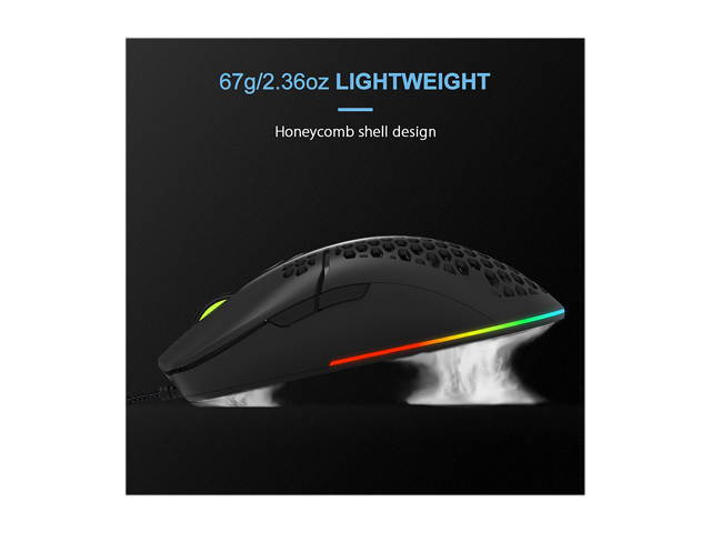 DELUX Lightweight Gaming Mouse(2.36g/67g) with Lightweight Honeycomb Shell Design, Ultralight Ultraweave Cable and 7 Programmable Buttons, 16000 DPI RGB Optical Mice (M700BU(3389)-Black)
