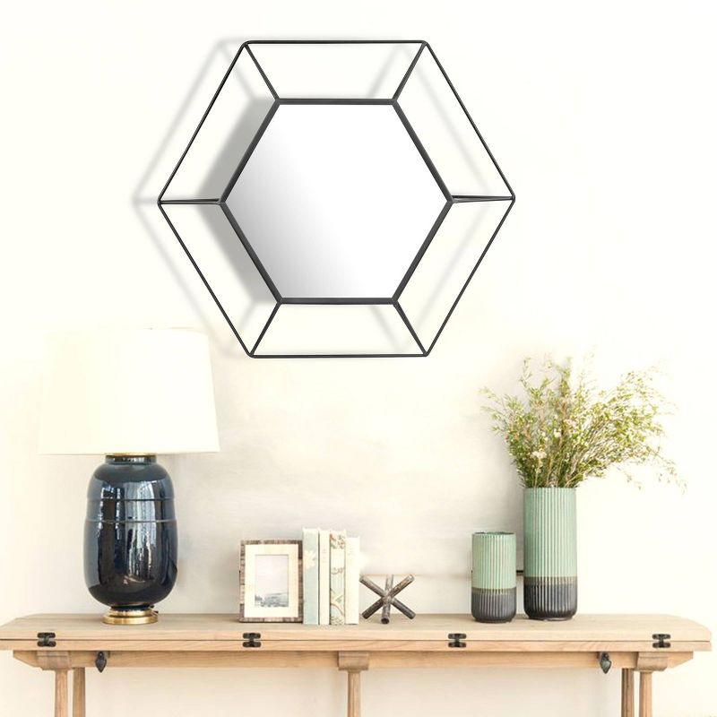 23.7" x 20.7" Metal Hexagon Decorative Wall Mirror Black - Stonebriar Collection