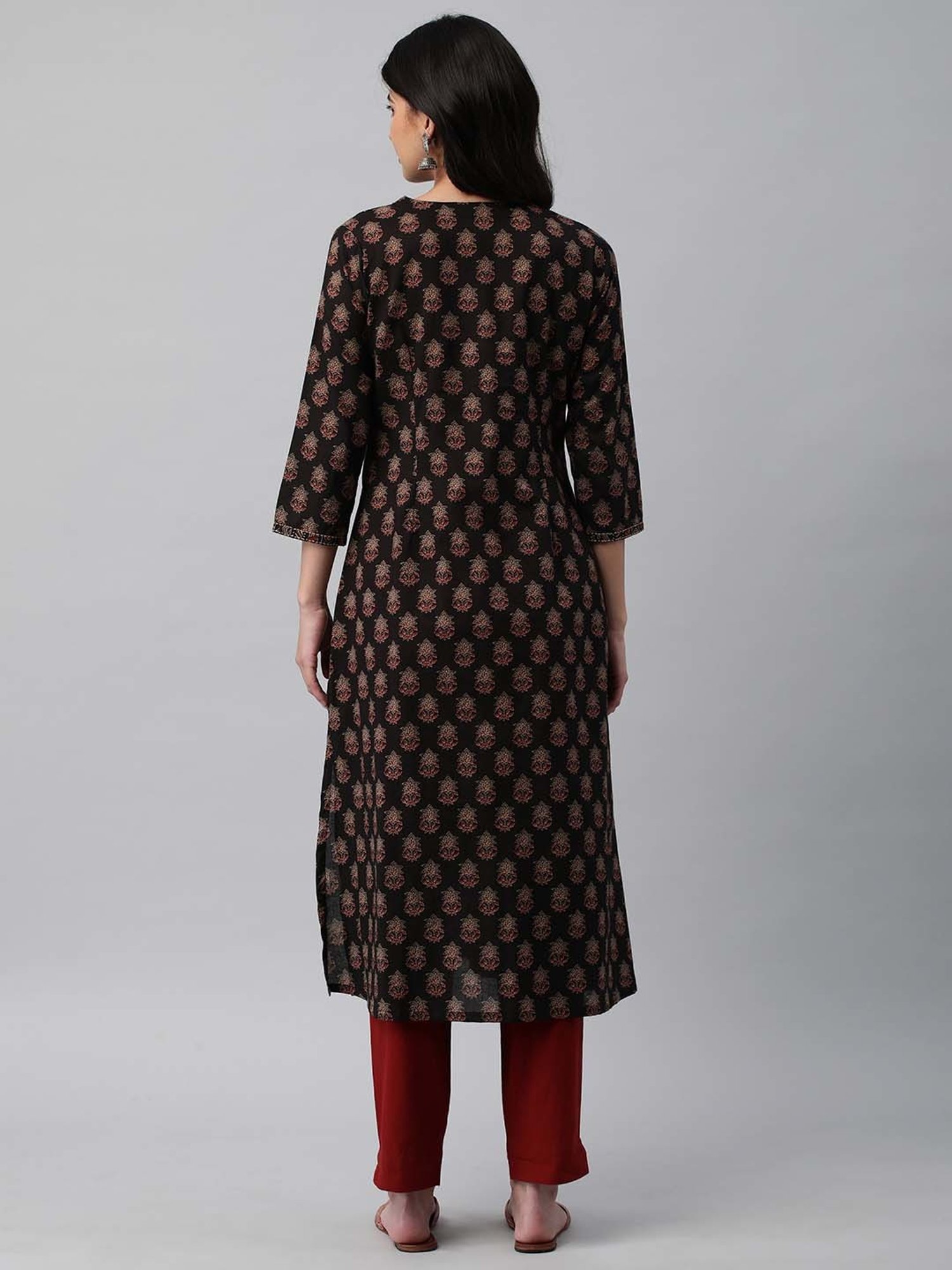 Kami Kubi Black Cotton Embroidered A Line Kurta