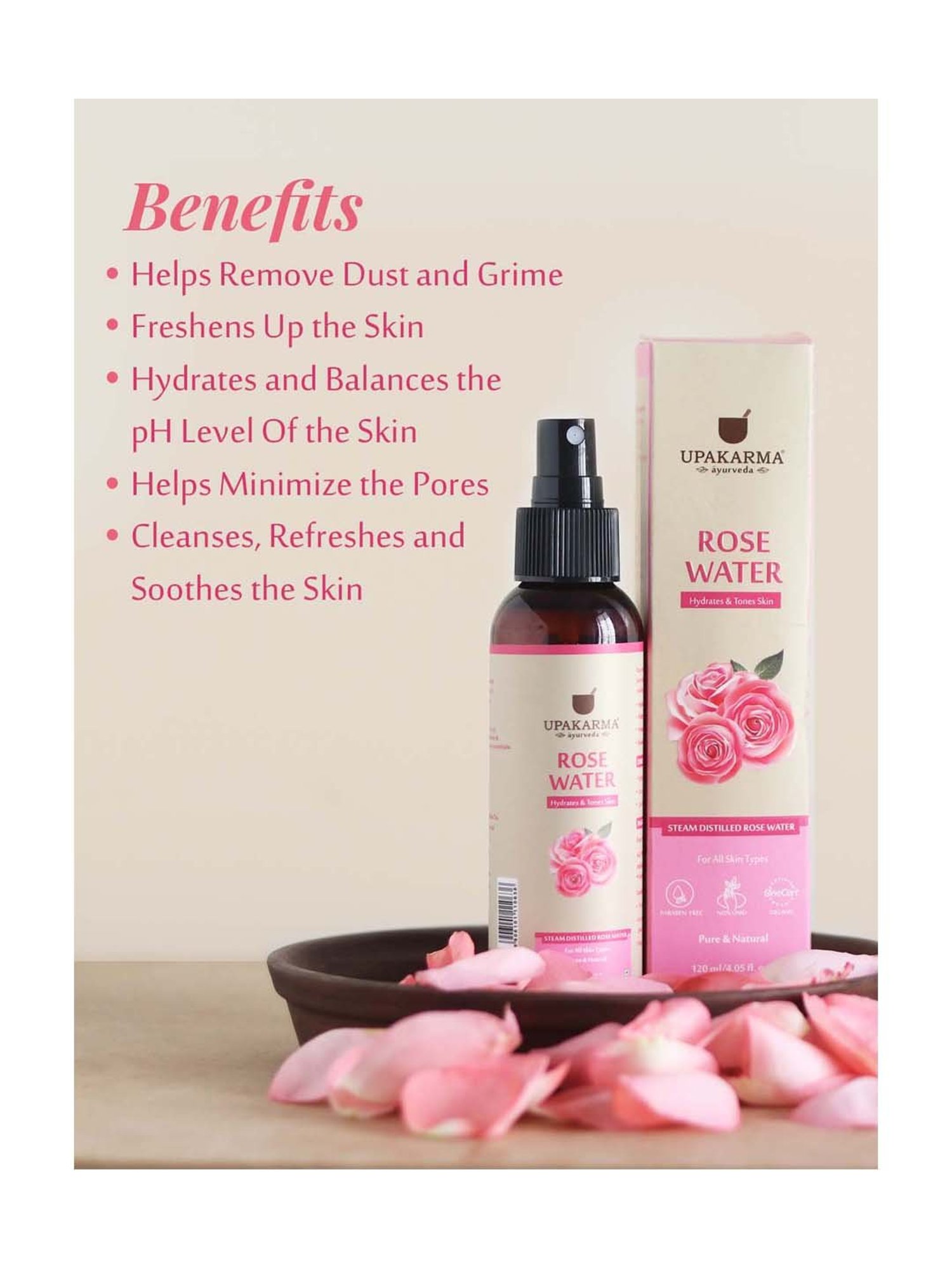 UPAKARMA Ayurveda Rose Water Spray - 120 ml