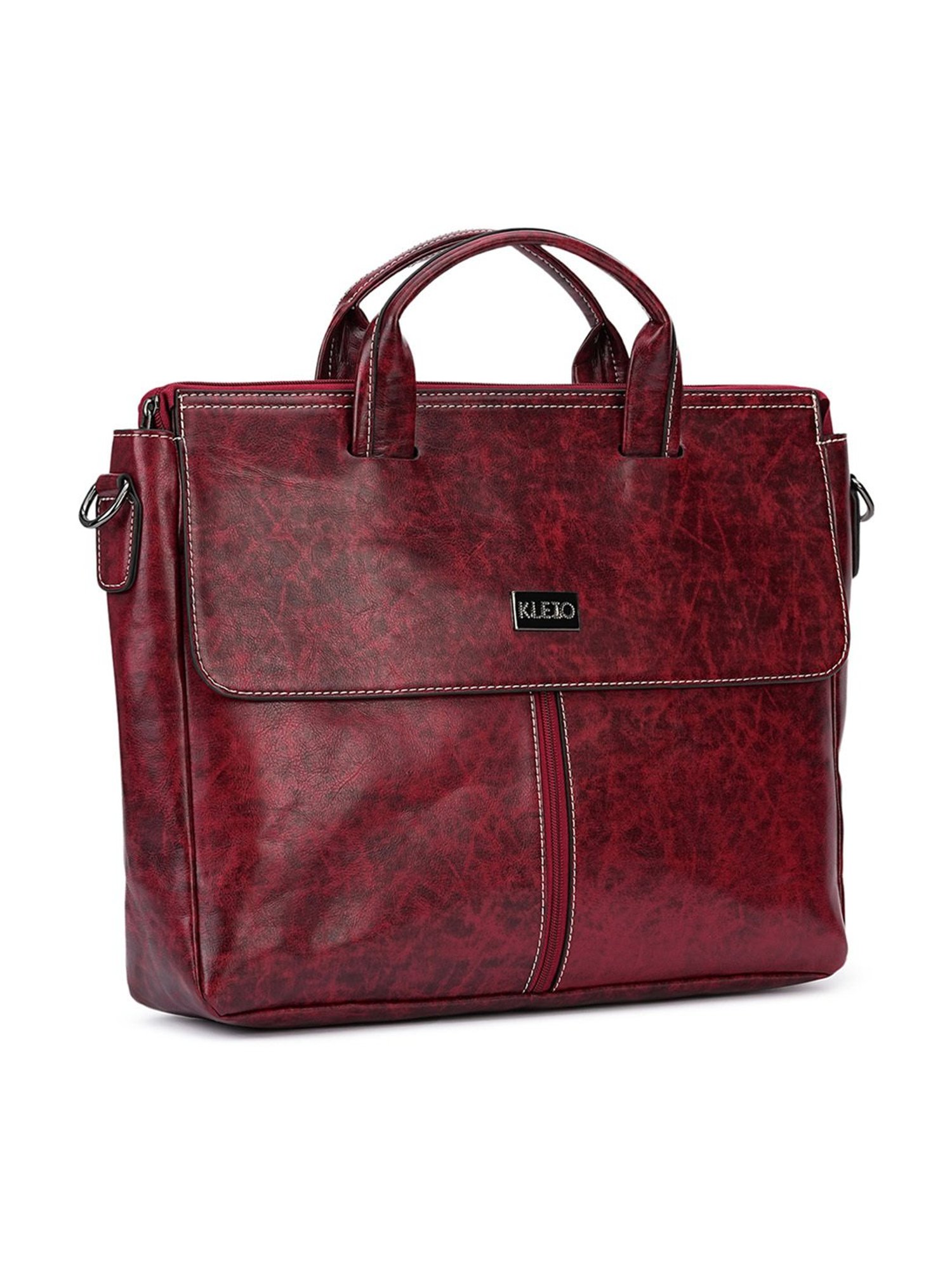 KLEIO Marble Textured Maroon Medium Leather Laptop Handbag