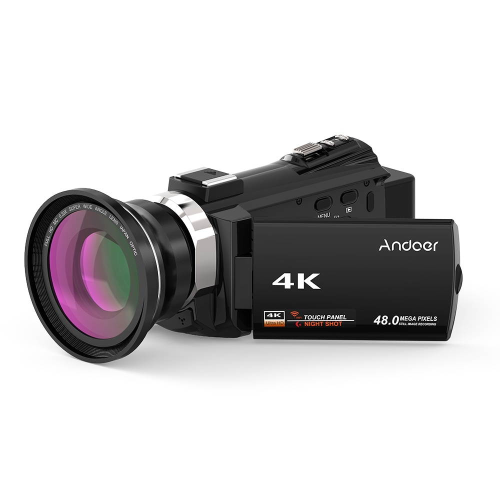 Andoer 4K 1080P 48MP WiFi Digital Video Camera Camcorder Recorder with 0.39X Wide Angle Macro Lens Novatek 96660 Chip 3inch Capacitive Touchscreen IR Infrared Night Sight 16X Zoom Cold Shoe Support