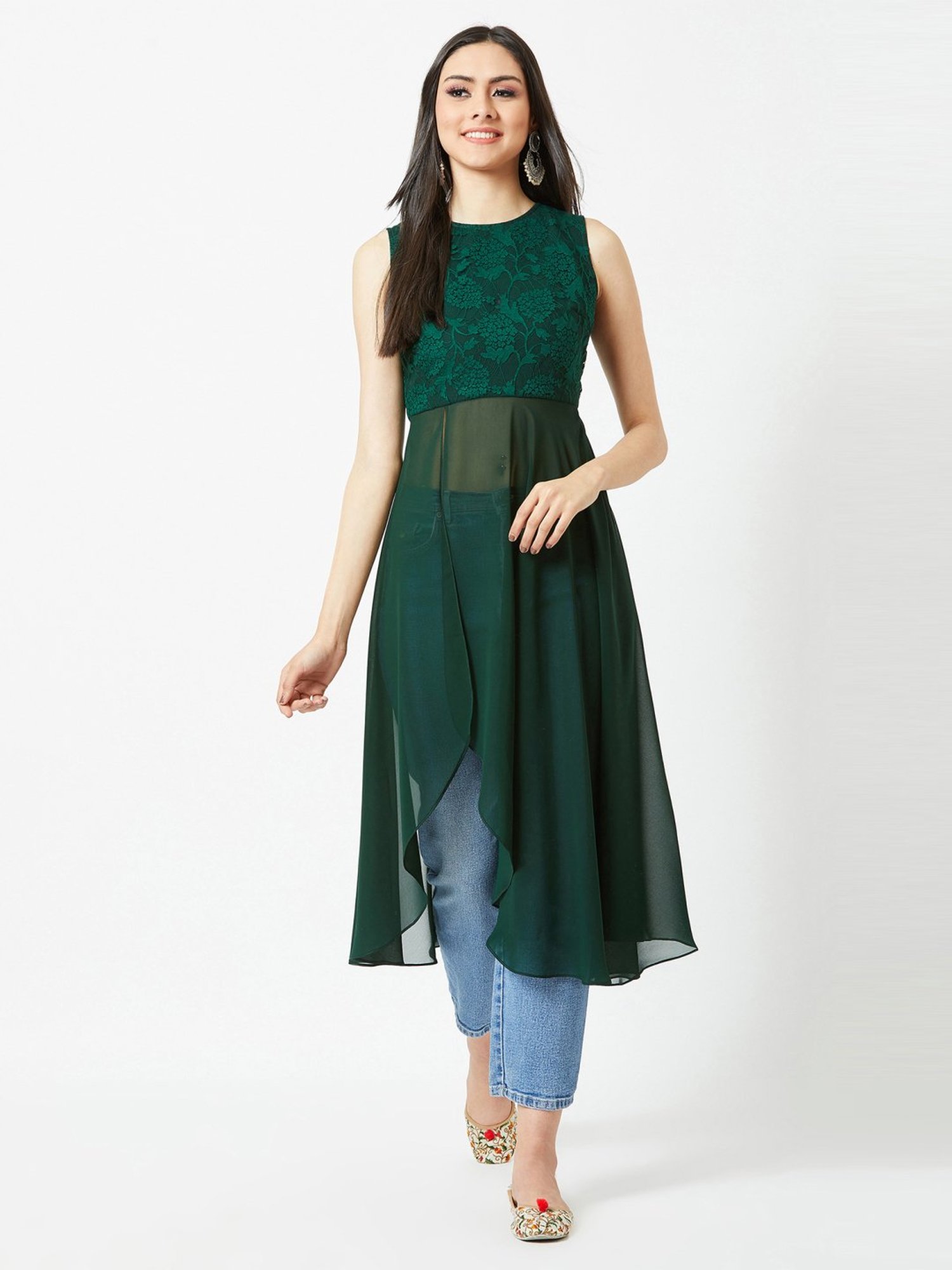 Miss Chase Green Self Pattern Tunic