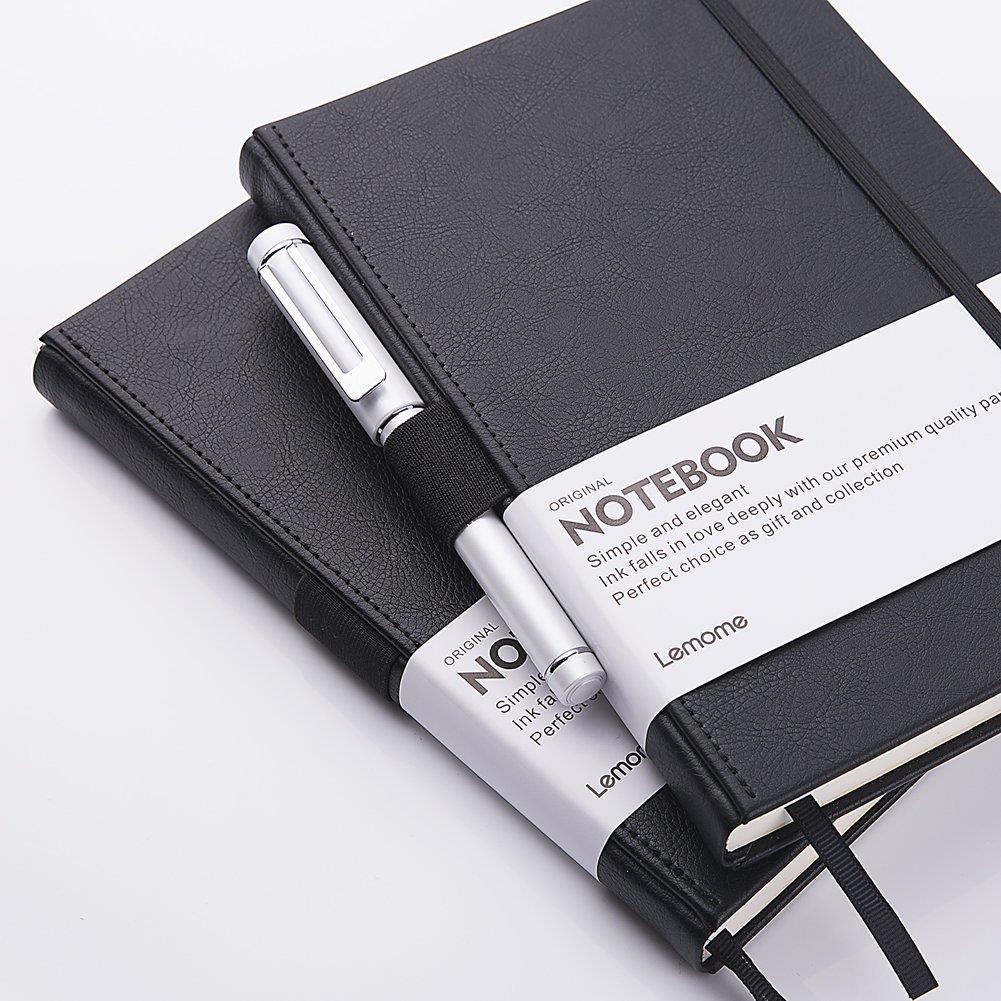 Bullet Journal/Notebook with Pen Loop - Elegant Black Leather Notebook with Premium Thick Paper (A5) - Lemome Best Gift for You