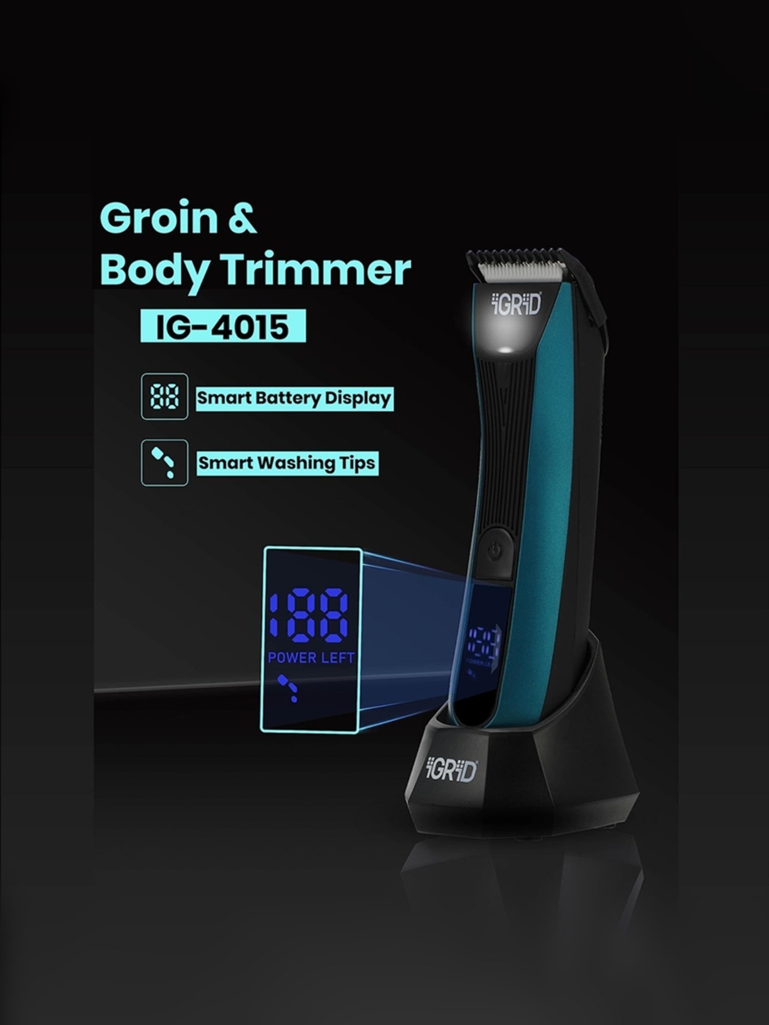 iGRiD IG4015 Groin & Body Trimmer with Ceramic & Curved Stainless Steel Blades, 90 Min Run Time