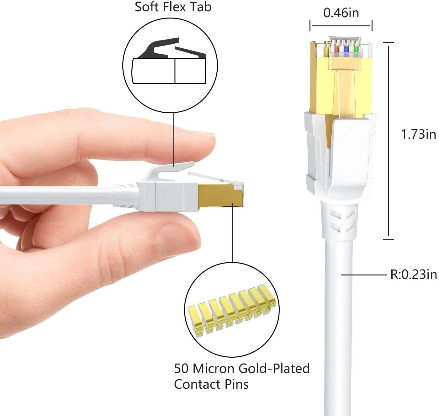 Cat8 Ethernet Cable 6FT Shielded RJ45 LAN Internet Network Cable 40Gbps 2000MHz Gigabit Patch Cord Wire for Modem Router PS3 PS4 Xbox (White)