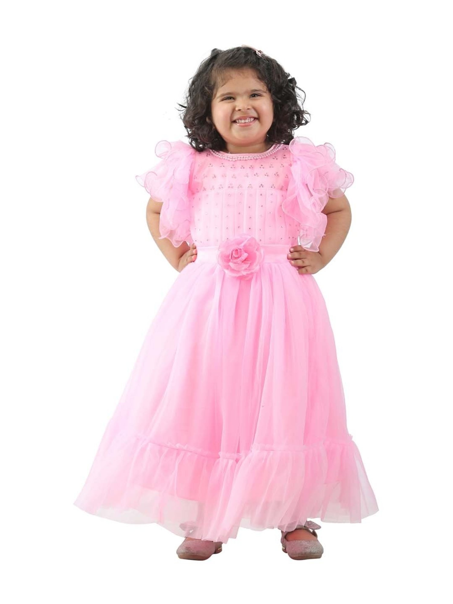 Ahhaaaa Kids Pink Cotton Embellished Dress
