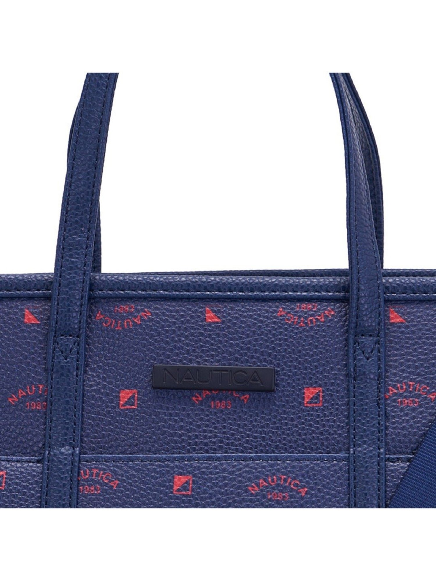 Nautica Navy Blue & Red Solid Medium Tote Handbag