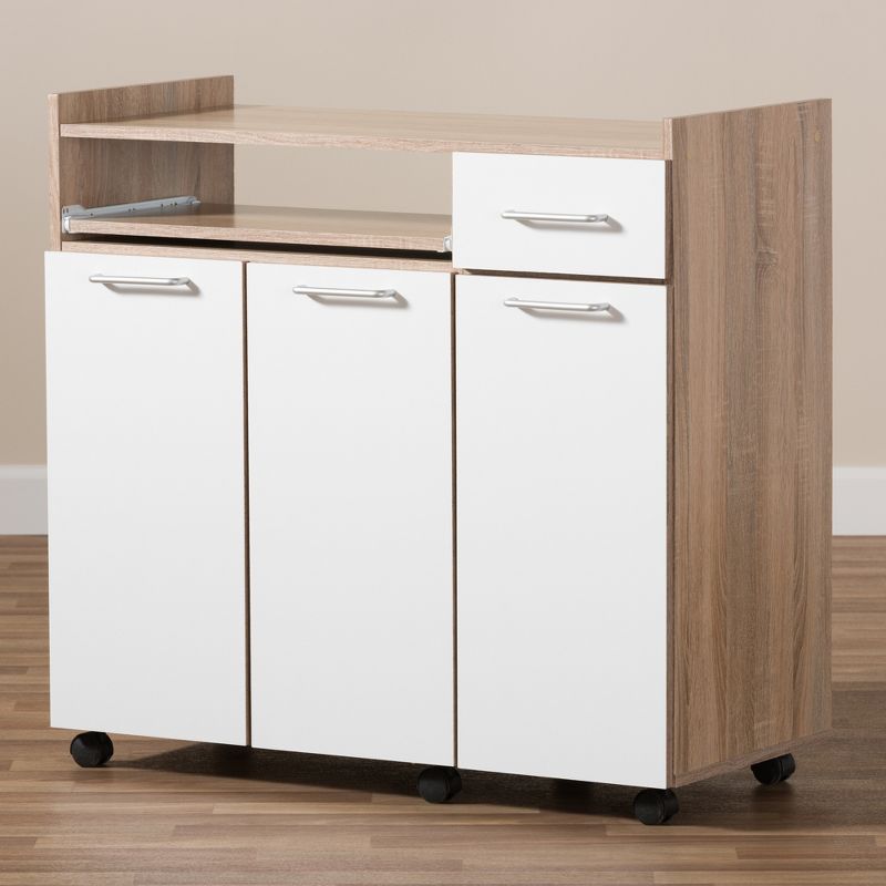 Charmain Modern and Contemporary Light Oak and Finish Kitchen Cabinet White/Brown - Baxton Studio