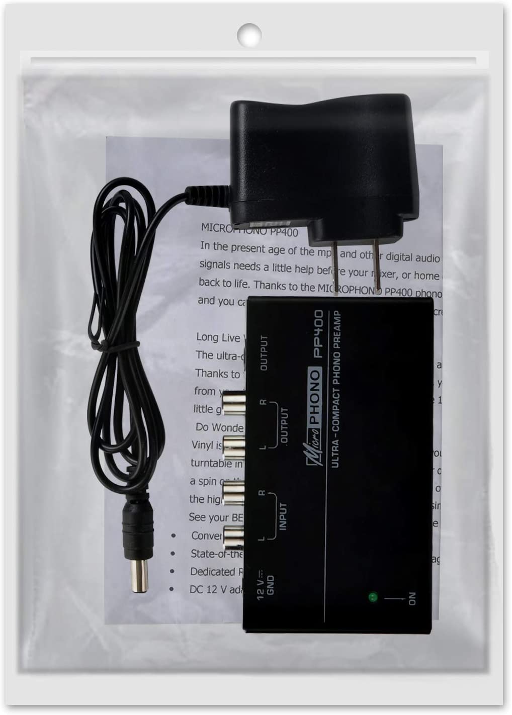 Phono Turntable Preamp - Mini Electronic Audio Stereo Phonograph Preamplifier with RCA Input, RCA/TRS Output,Low Noise Operation,with 12 Volt DC Adapter (PP400)