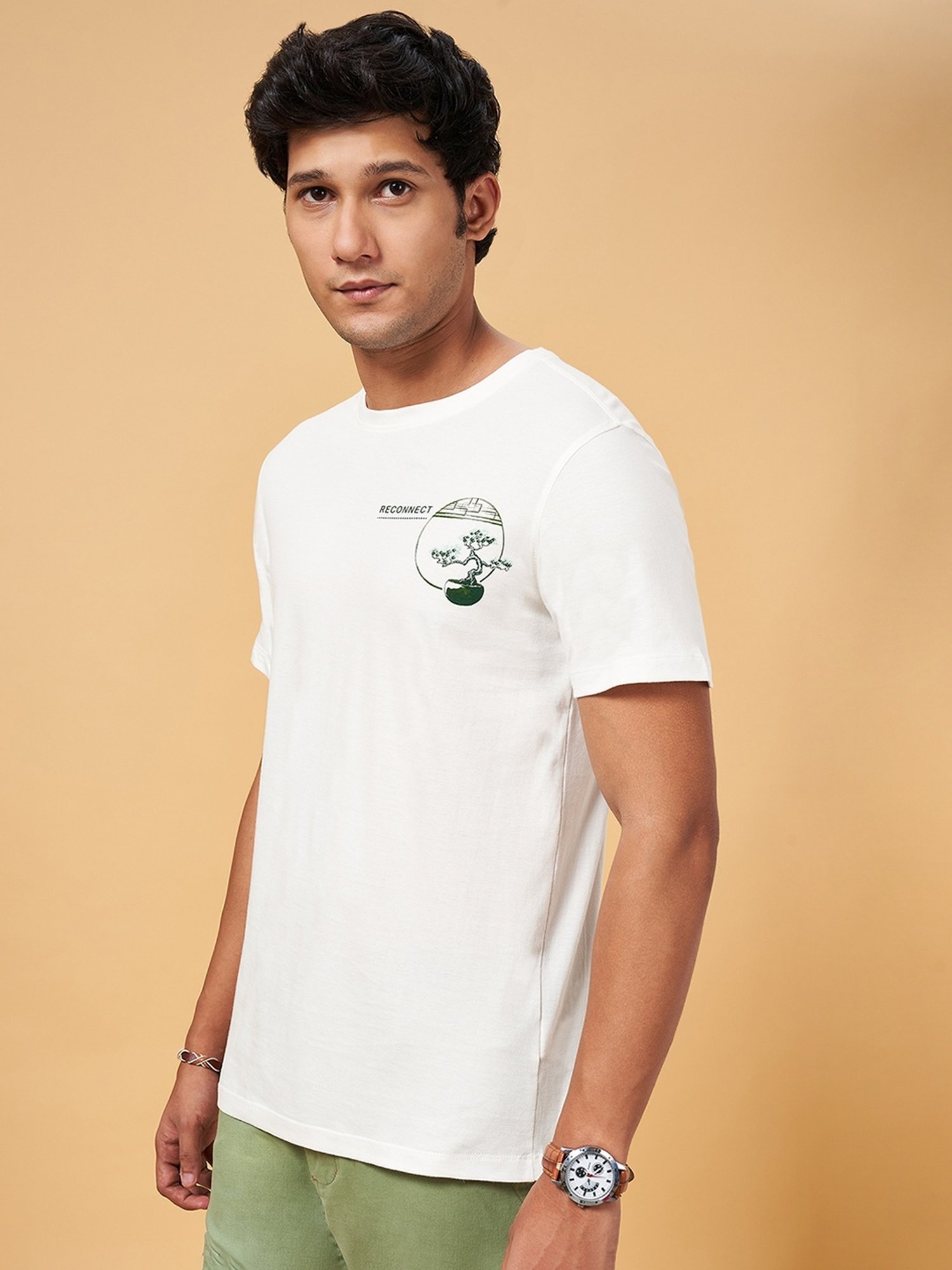 Urban Ranger by Pantaloons White Cotton Slim Fit Printed T-Shirt
