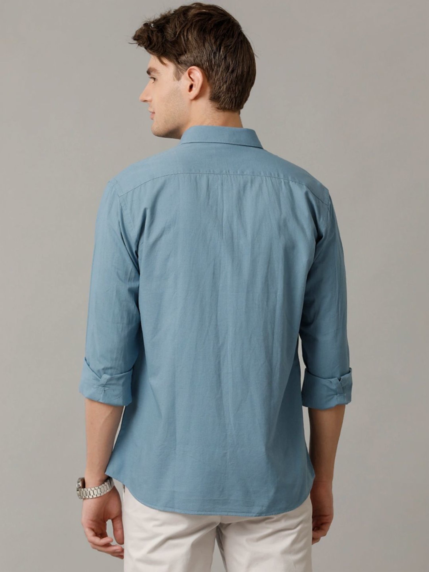 Cavallo By Linen Club Blue Linen Contemporary Fit Shirt