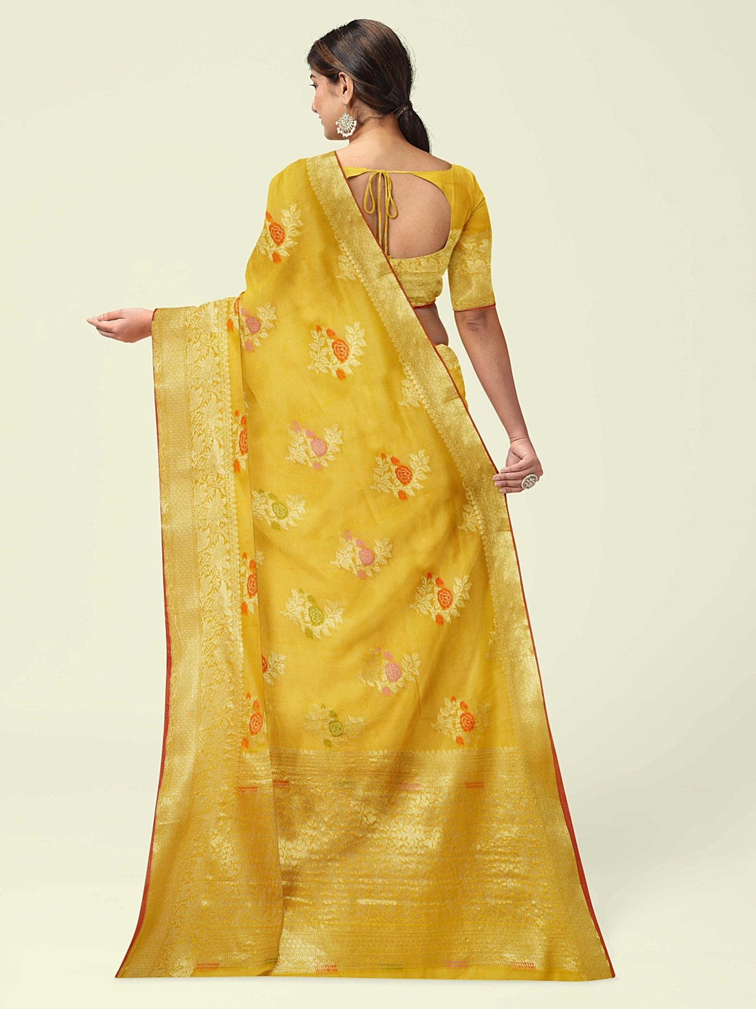 Banarasi Silk Works Yellow Woven Saree With Unstitched Blouse