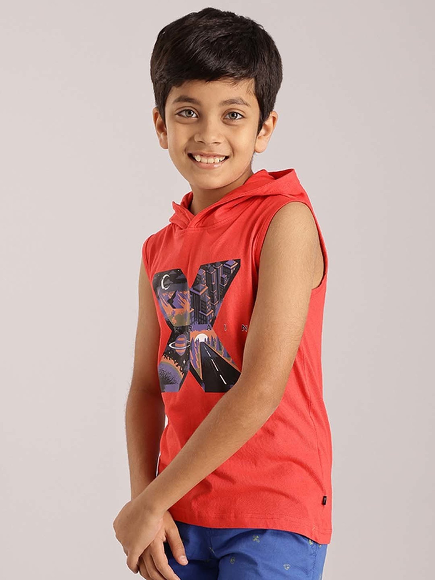 Indian Terrain Boys Red Cotton Printed T-Shirt