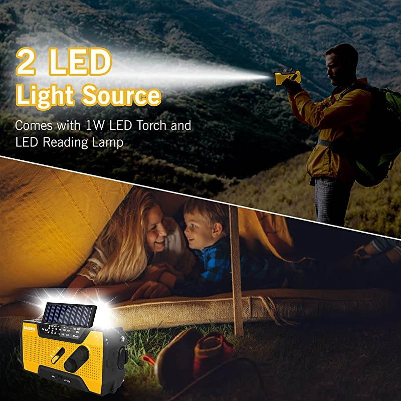 Solar Radio Hand Crank Portable Radio NOAA Weather Radio for Household and Outdoor Emergency with AMFM LED Flashlight Reading Lamp 2000mAh Power Bank USB Charger and SOS SirenFlashing