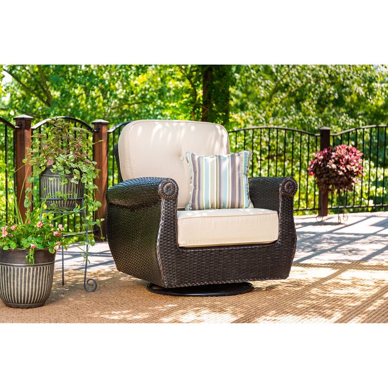 La-Z-Boy Outdoor Breckenridge 1pc Wicker Outdoor Swivel Rocker Set with Sunbrella Spectrum Sand Cushion