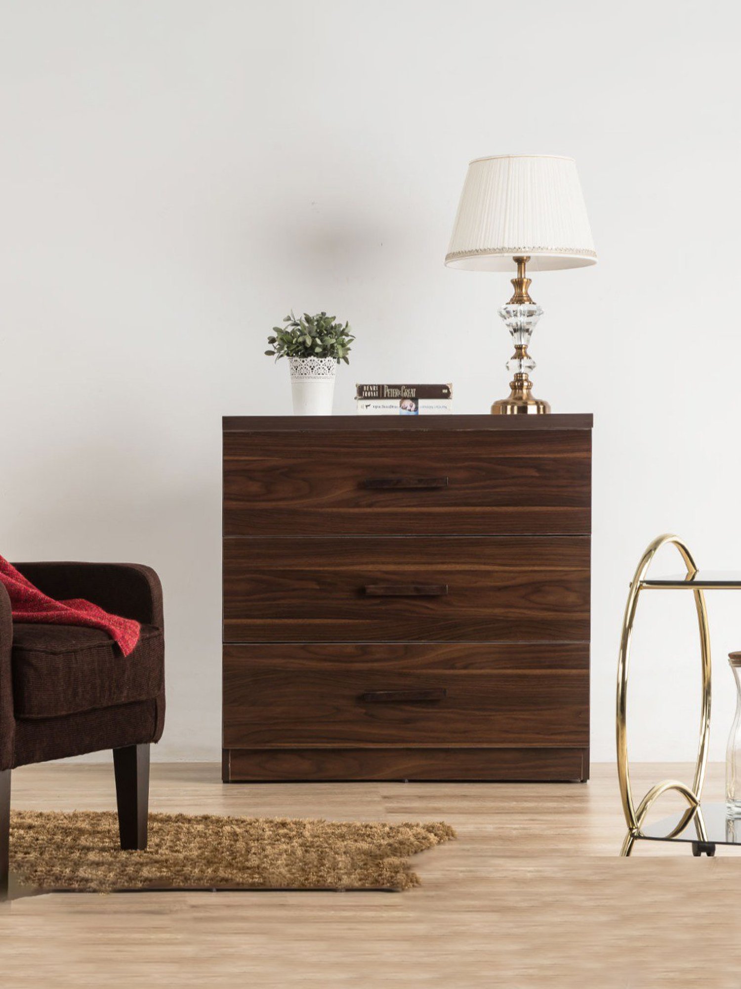 Durian Nina Dark Cherry Engineered Wood Chest of Drawers in Red Finish