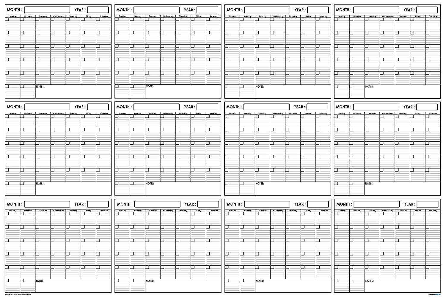 SwiftGlimpse 32x48 Large Jumbo Oversized Erasable Laminated Blank Annual Yearly Wall Calendar Poster, 12 Months, Reusable for Office, Academic or Home 2-Sided Reversible
