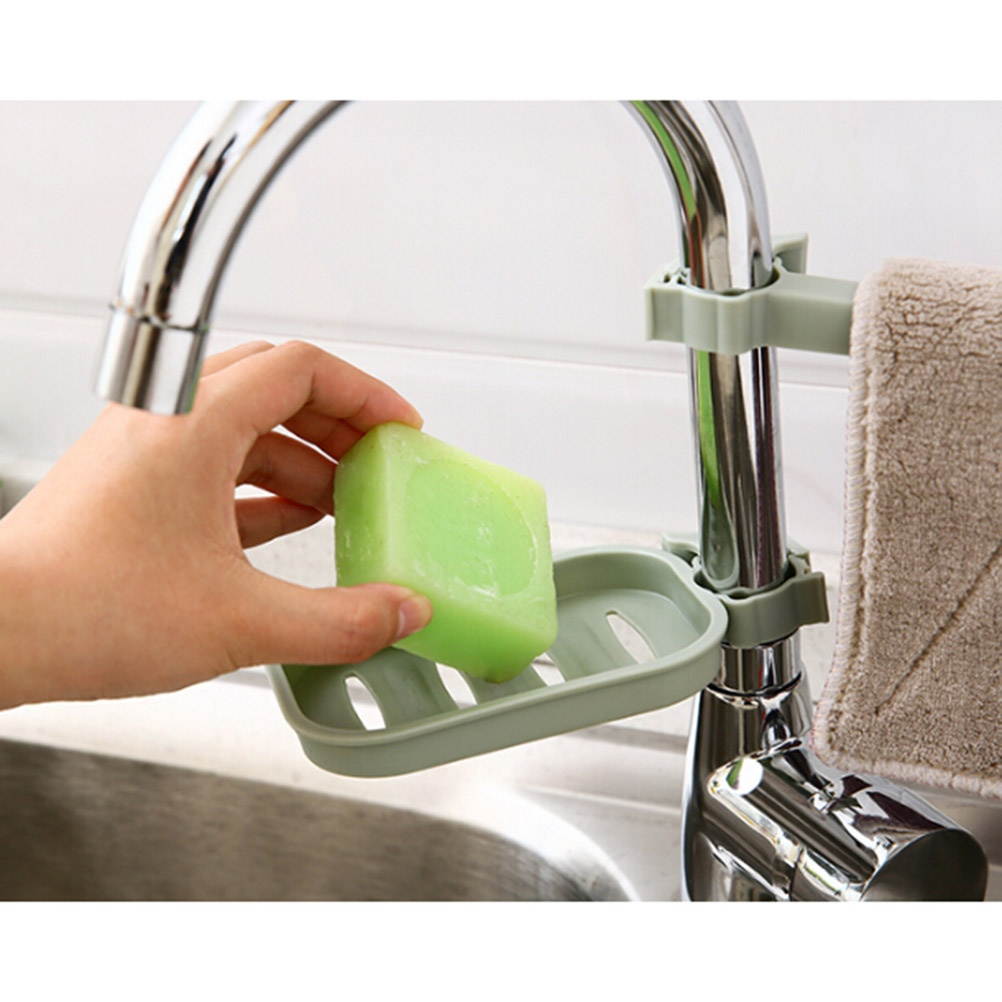 Utility Sponge Holder with Suction Cup Sink Organizer Plastic Soap Dishwashing Drainer Rack (Blue)