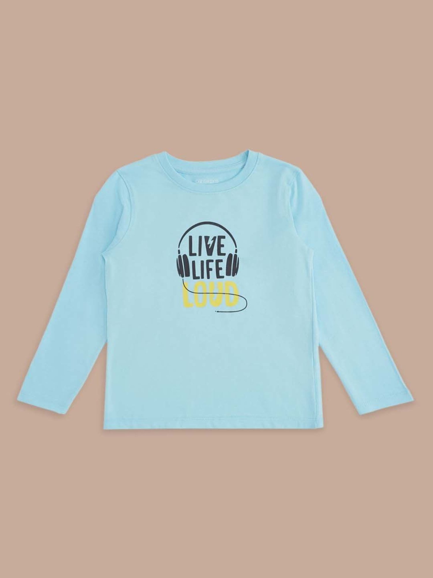 Pantaloons Baby Boys White & Blue Cotton Printed Full Sleeves T-Shirt