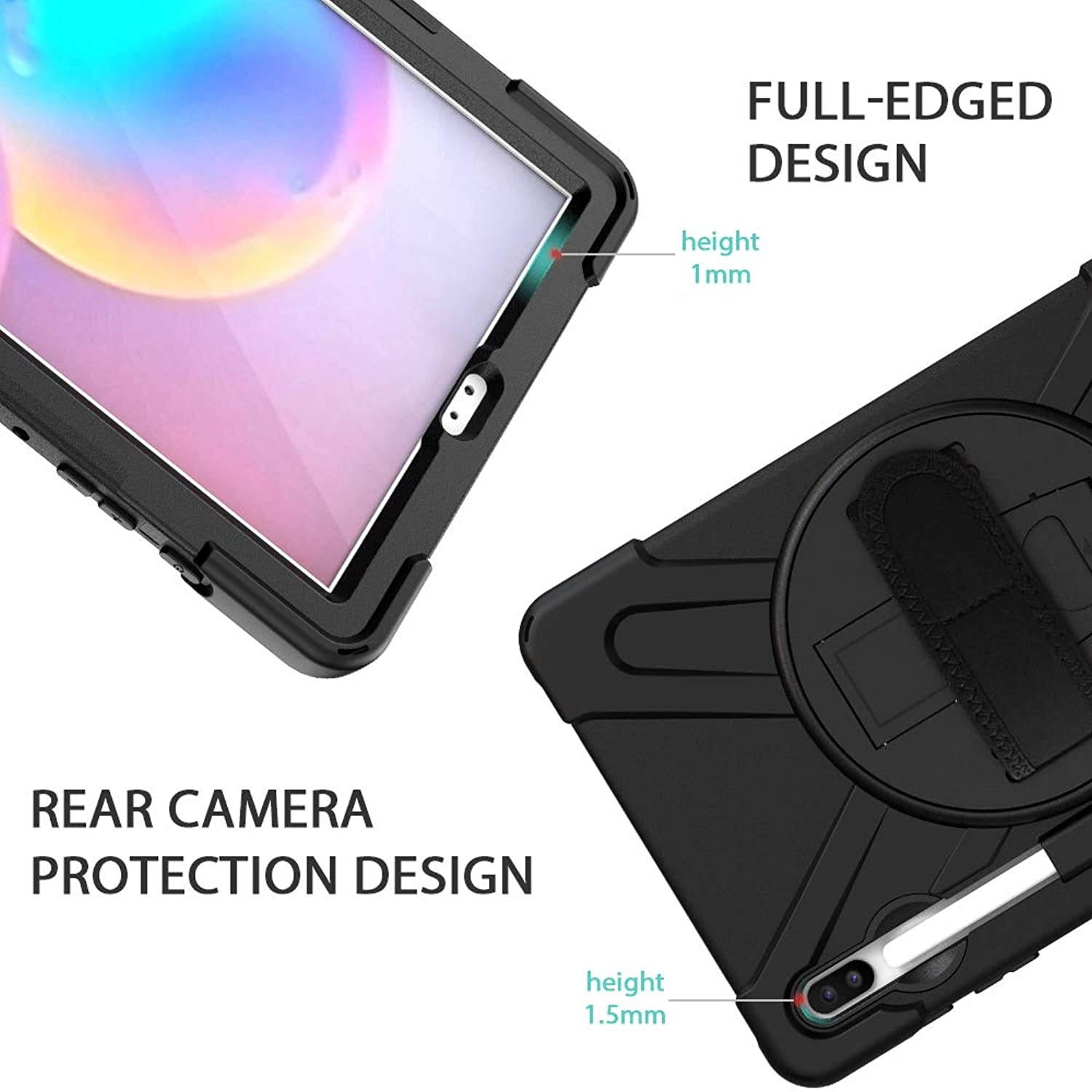 MoKo Case Fit Samsung Galaxy Tab S6 10.5, [Heavy Duty] Shockproof Full-Body Rugged 360 Degree Rotating with Shoulder Strap Stand Cover for Galaxy Tab S6 10.5" SM-T860/T865 2019 Tablet - Black