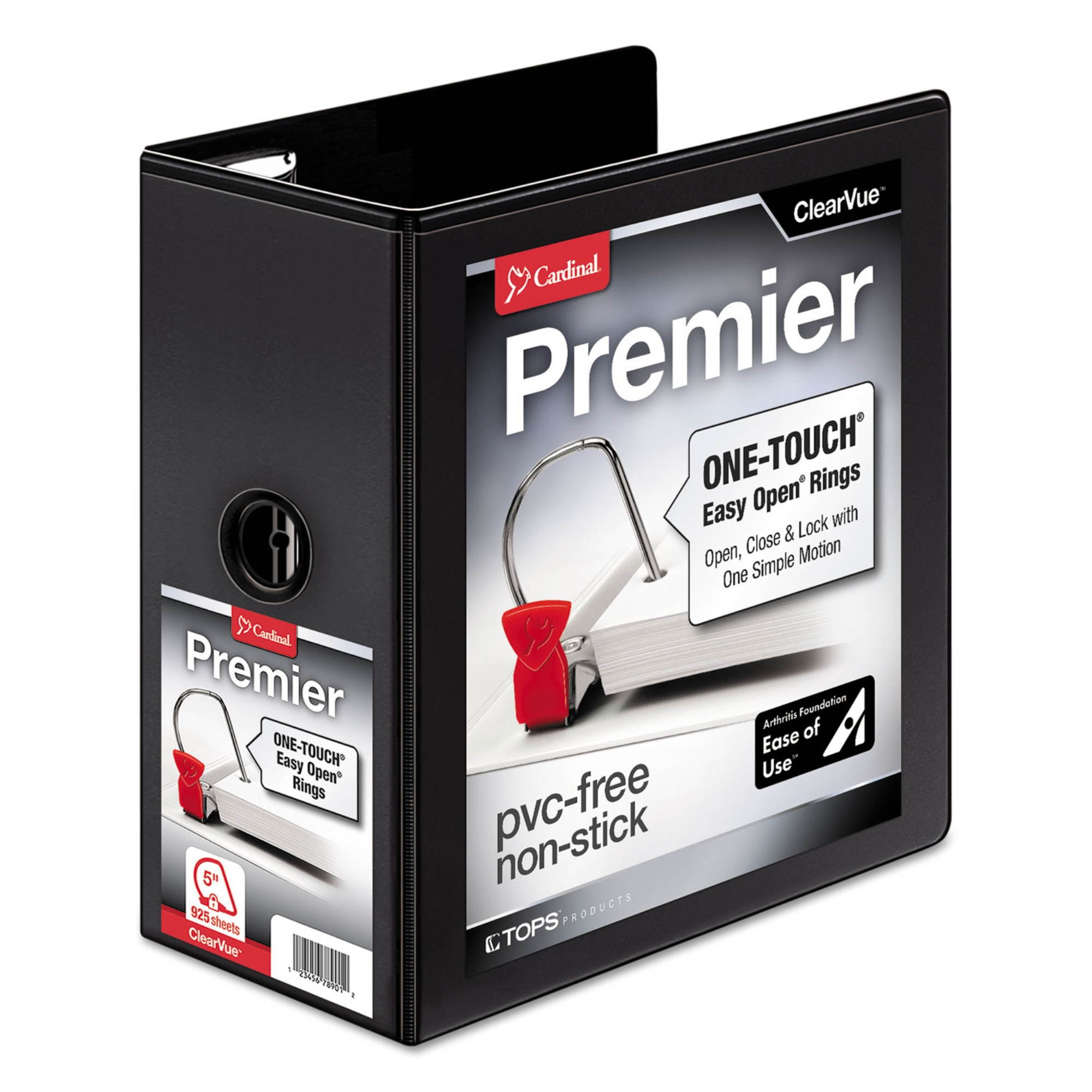 Cardinal Premier Easy Open ClearVue&bdquo;&cent; Locking Slant-D Ring Binder ,BNDR,EZOPN,D,CV,5"BK