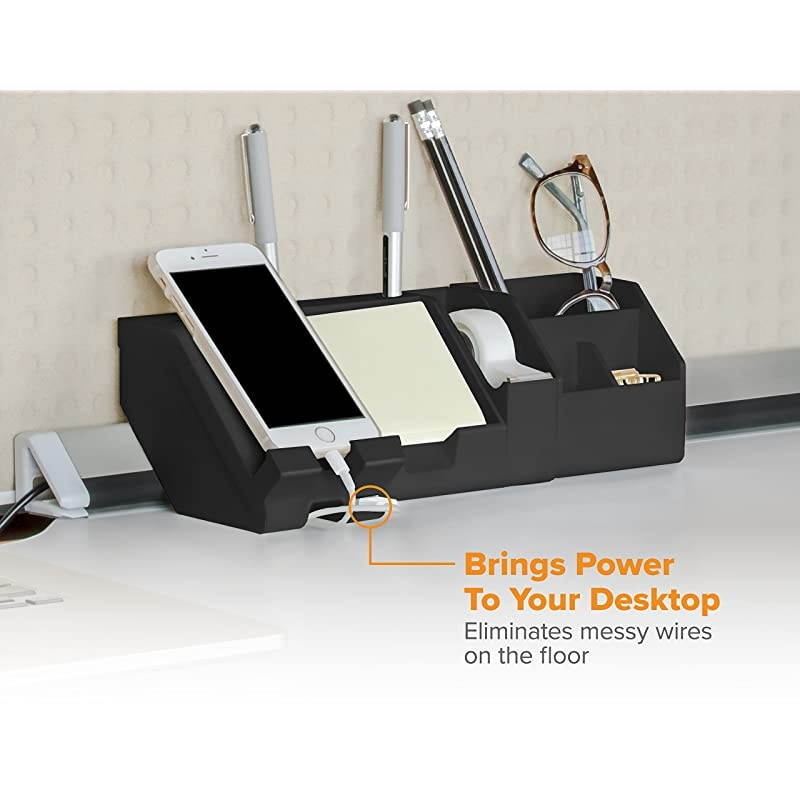 Konnect 5Piece Desktop Organizer Kit Includes Cable Management Rail Charging Phone Dock Tape Dispenser Sticky Notes Storage Bin Black KTCKIT1BLK