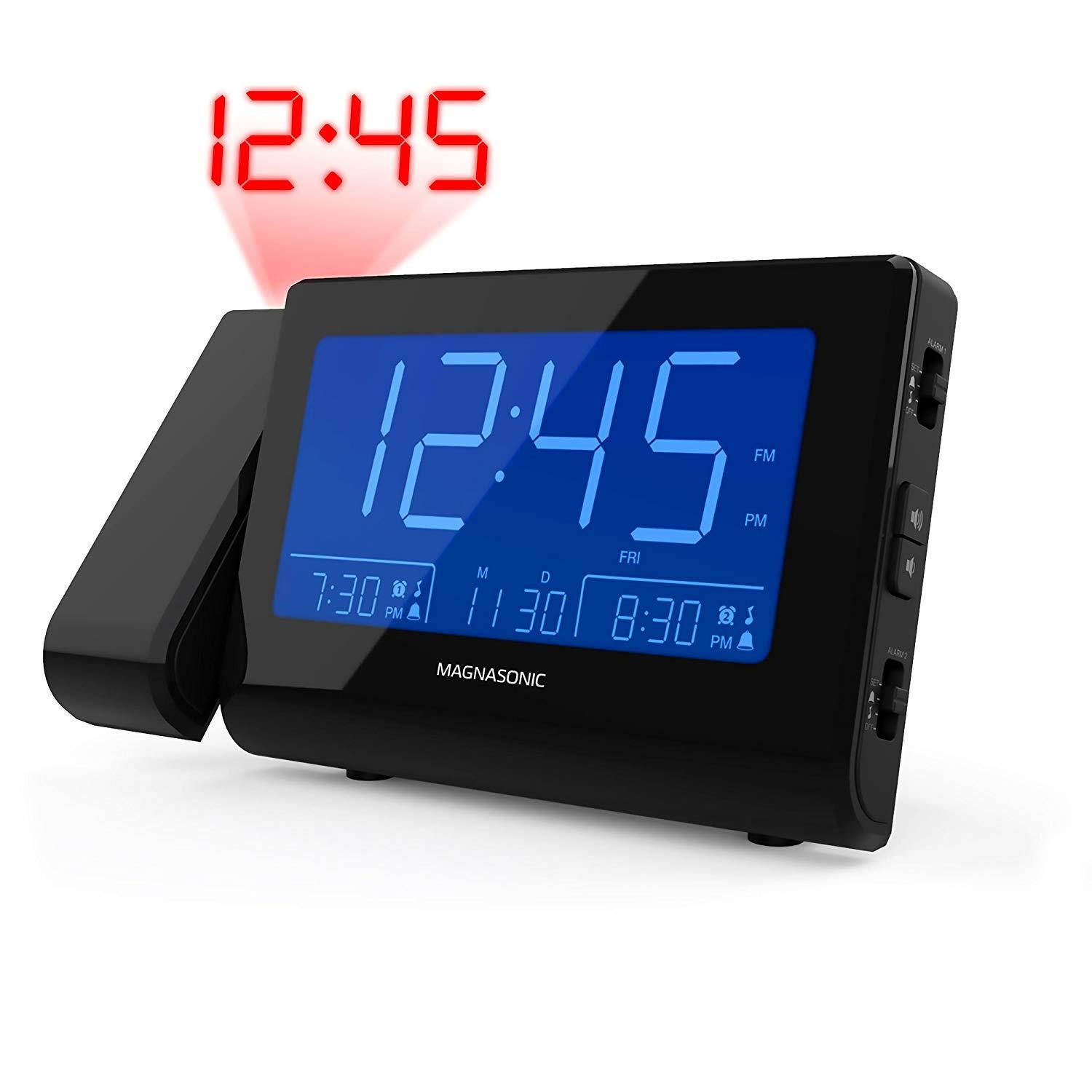 Magnasonic Alarm Clock Radio with Time Projection, Auto Dimming, Battery Backup, Dual Gradual Wake Alarm, Auto Time Set, Large 4.8" LED Display, AM/FM (CR62)