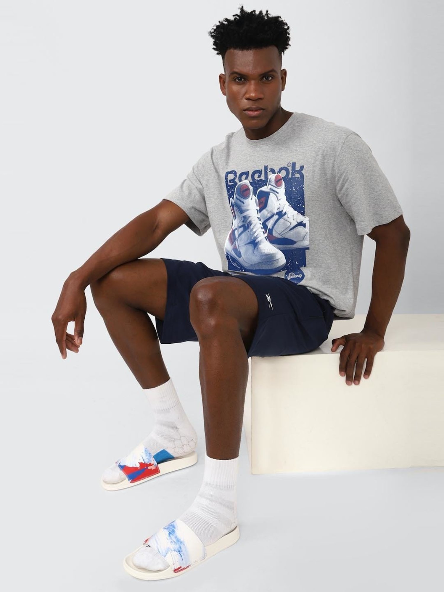 Reebok Grey Cotton Regular Fit Printed T-Shirt