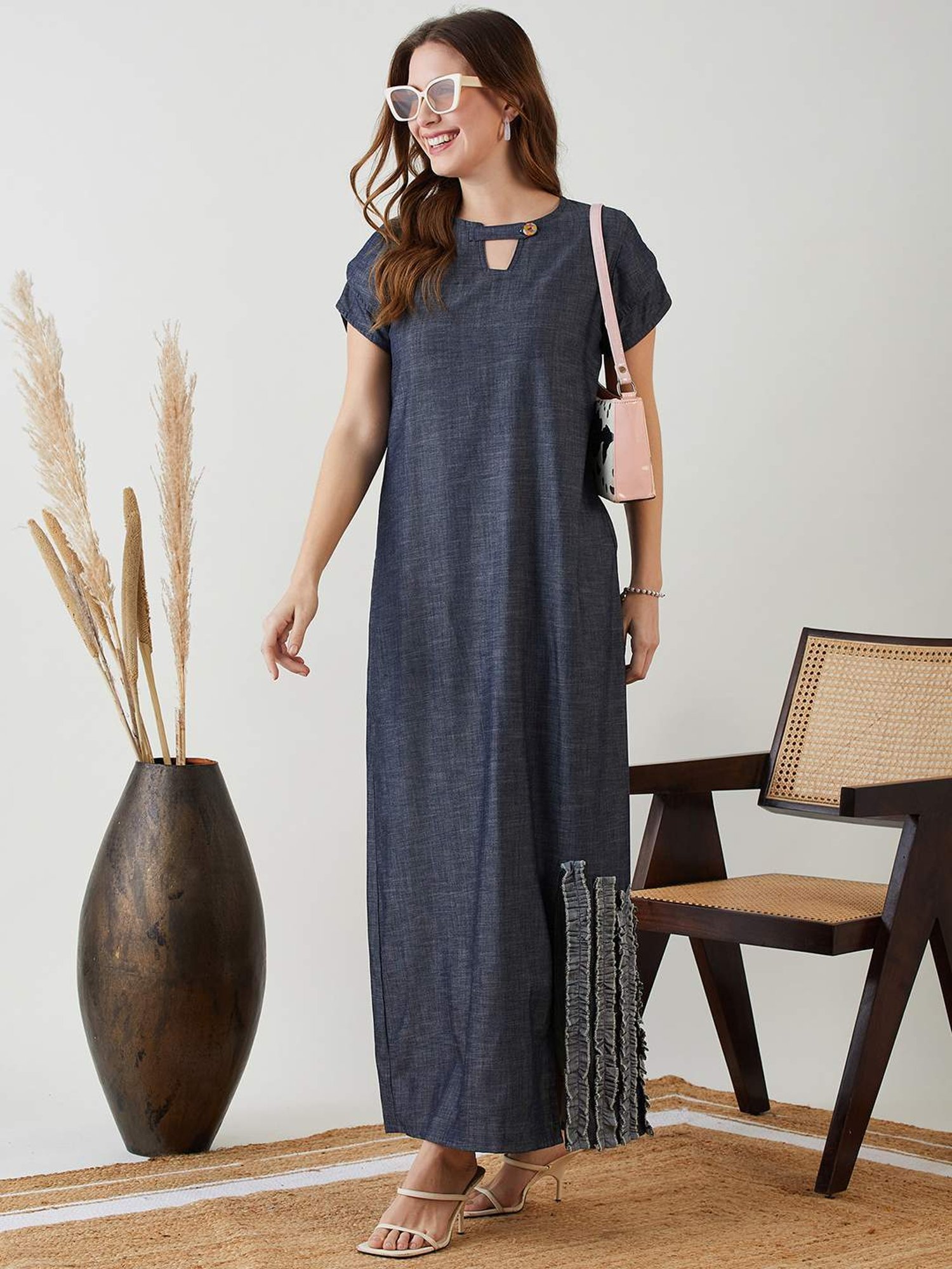The Kaftan Company Navy Cotton Maxi Dress