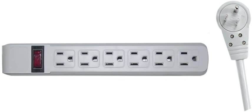 Offex OF-51W1-19215 Surge Protector, Flat Rotating Plug, 6 Outlet, Gray Horizontal Outlets, Plastic, Power Cord