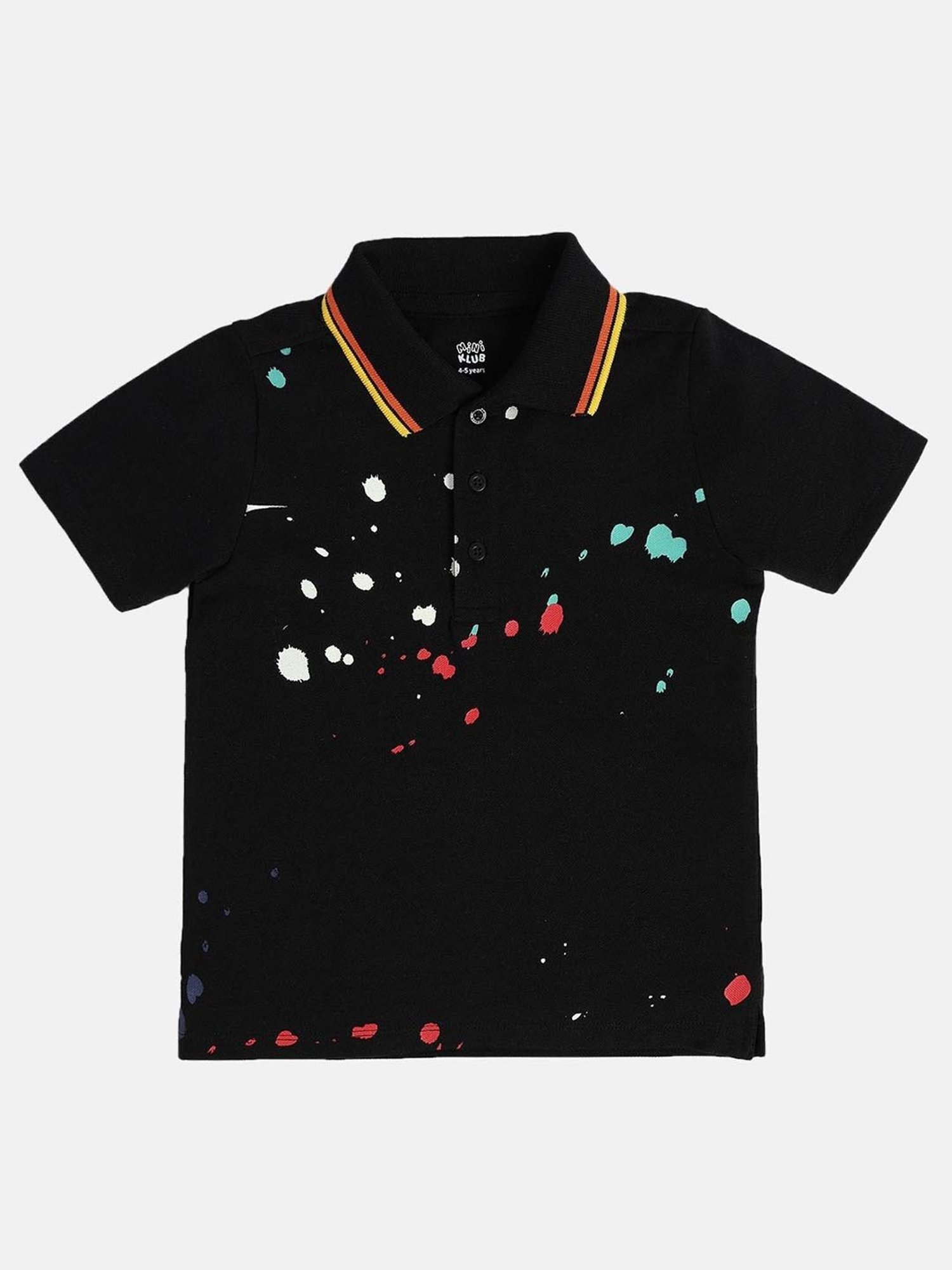 MINIKLUB Boys Black Cotton Printed Polo