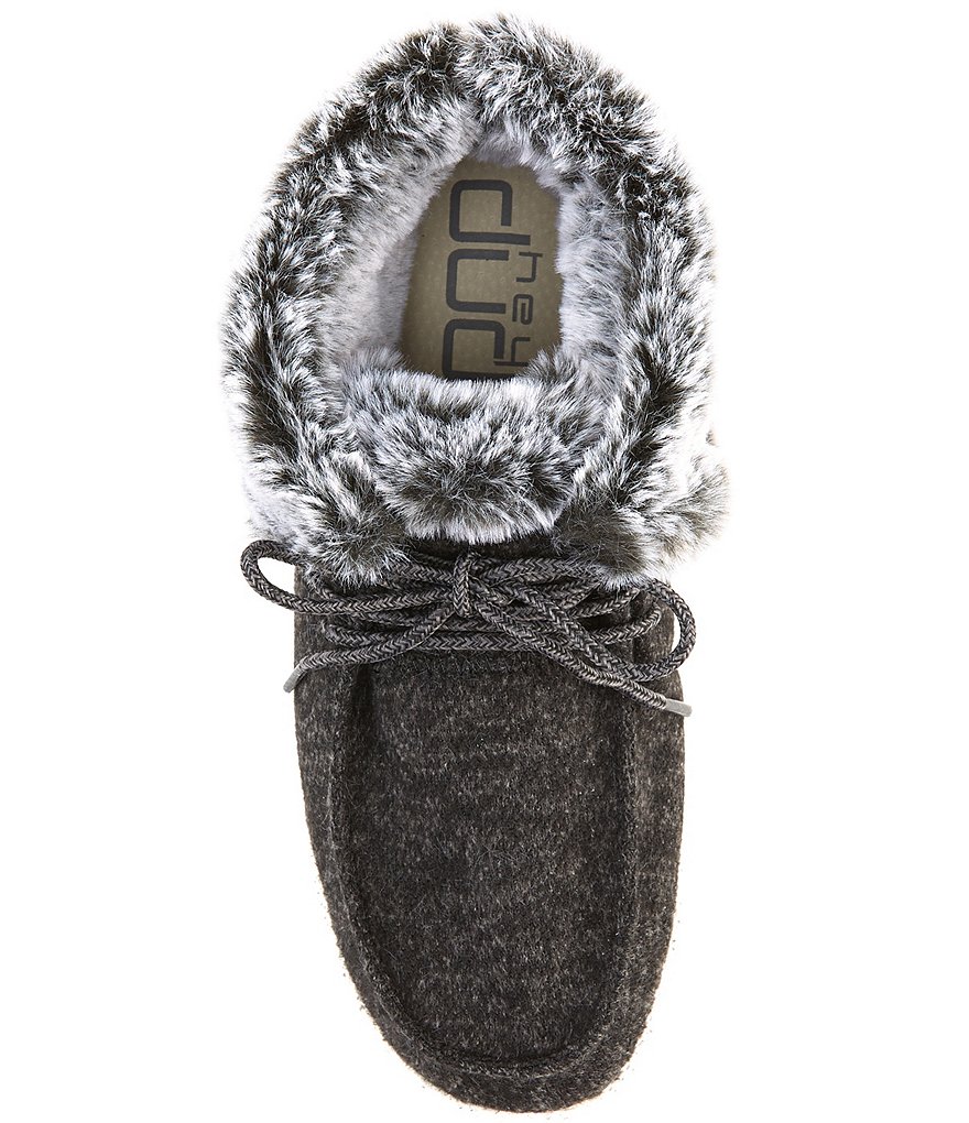 Hey Dude Women's Britt Canvas Faux-Fur Trim Lace-Up Booties