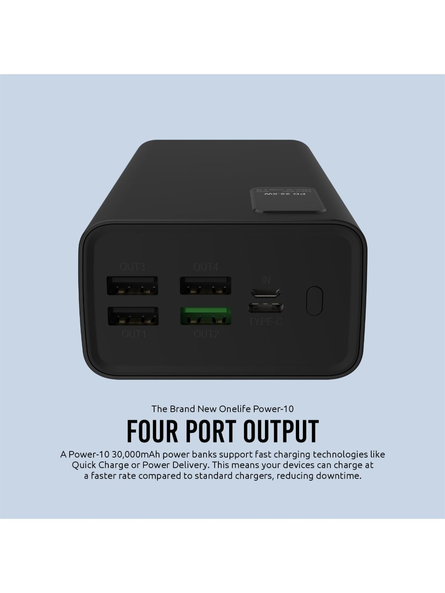 Onelife Power 10, 30000 mAh 22.5 Watt Power Bank with Quick Charge (Black)