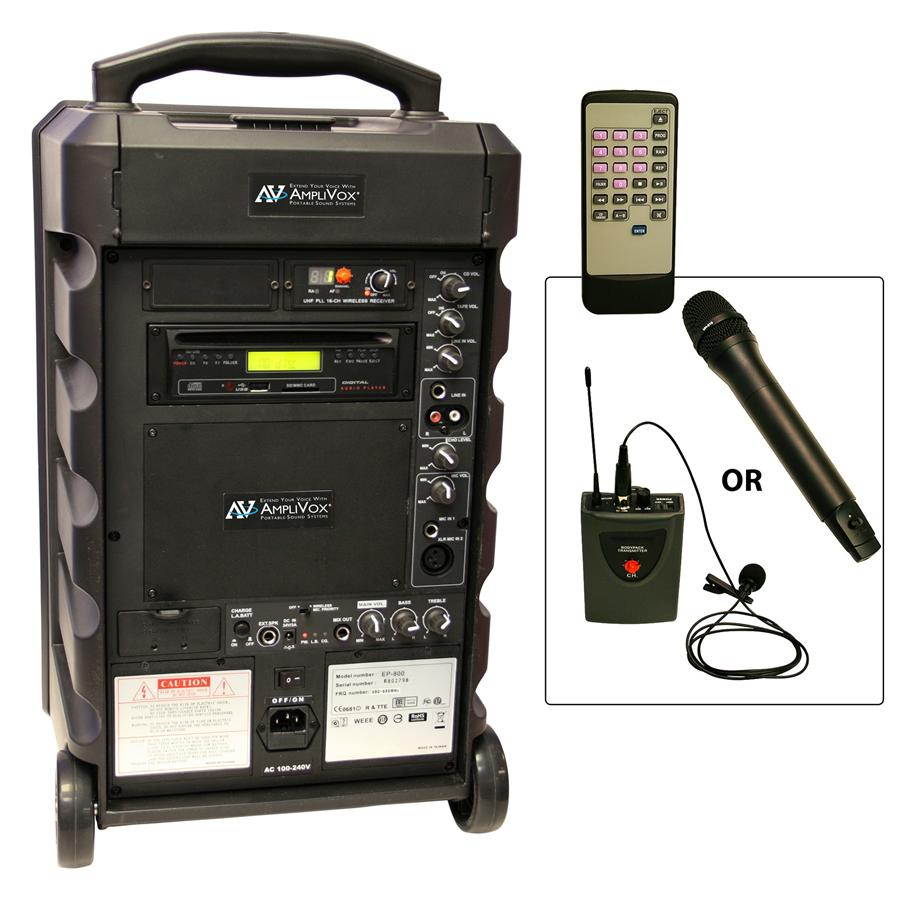 AmpliVox - SW800 - AmpliVox SW800: Titan Wireless Portable PA System - 100 W Amplifier - Cable, Wireless Microphone -