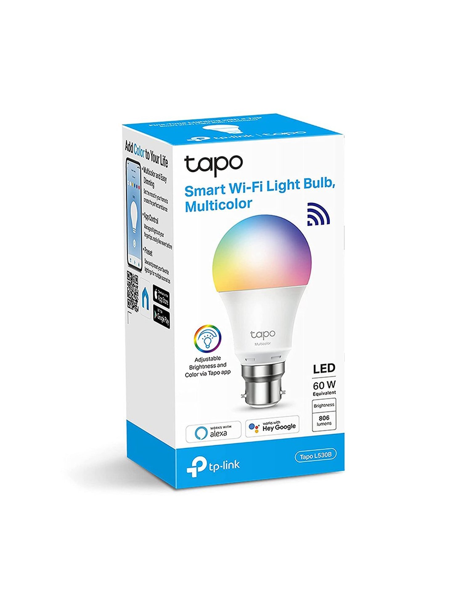 TP-LINK Tapo L530B 8.7W Smart Wi-Fi Light Bulb Works with Alexa and Google (Multicolor)