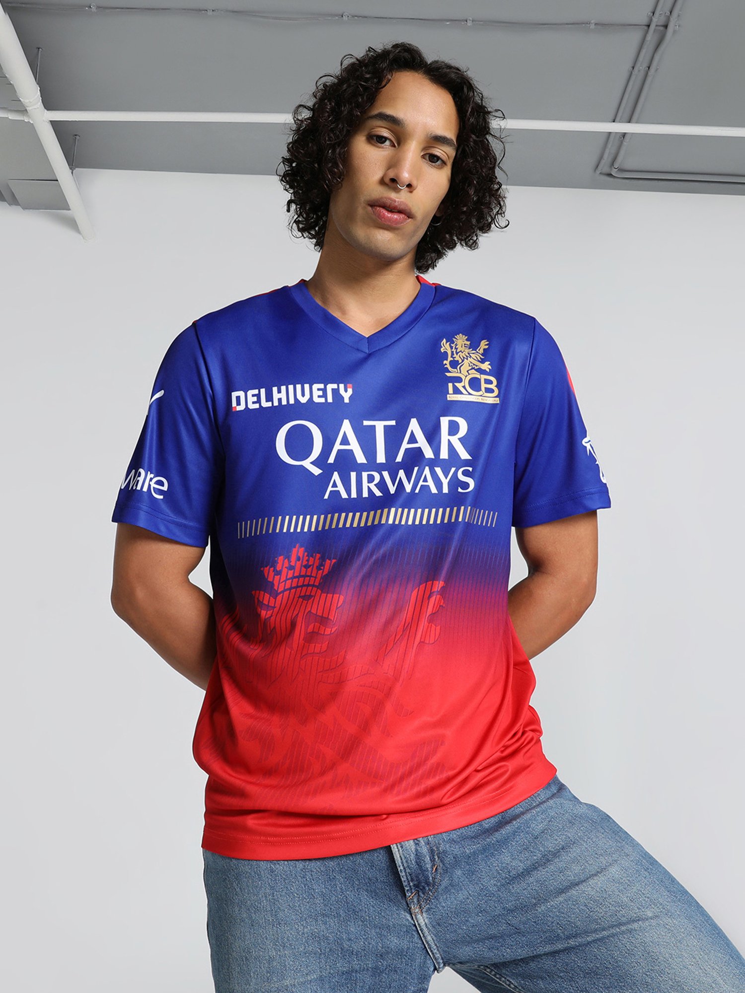 Puma Teamsport x RCB 2024 Blue & Red Regular Fit Printed Replica Jersey