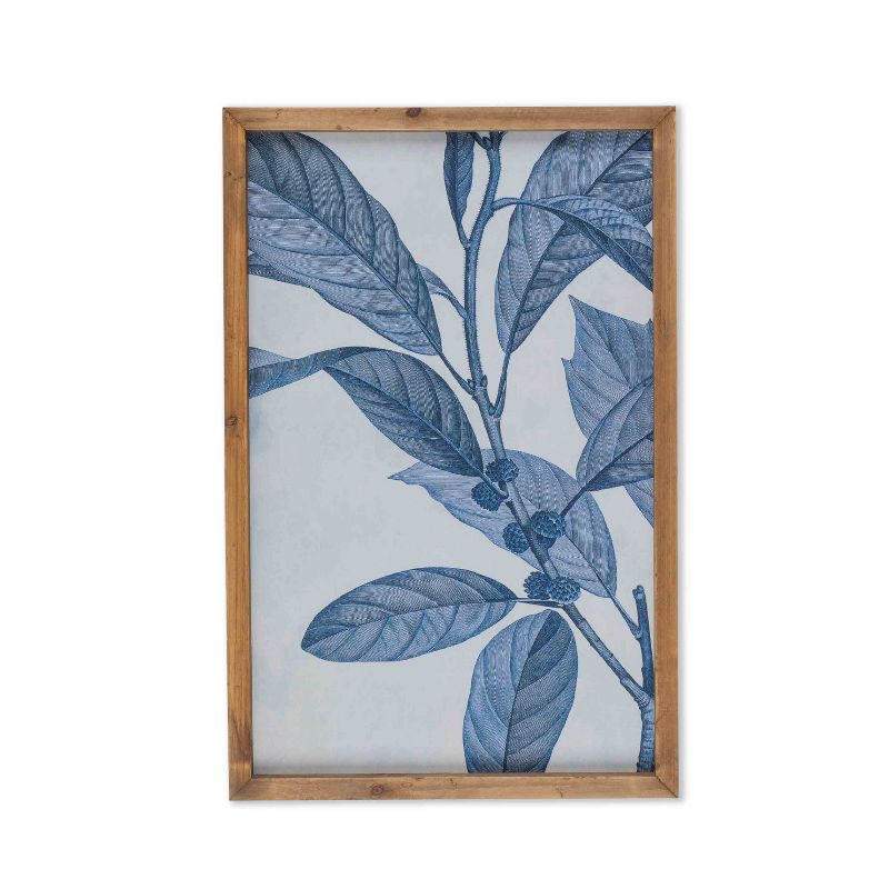 Lone Elm Studios Assorted Style, Ink Blue Leaf Prink with Barn Wood Frame (Set of 4)
