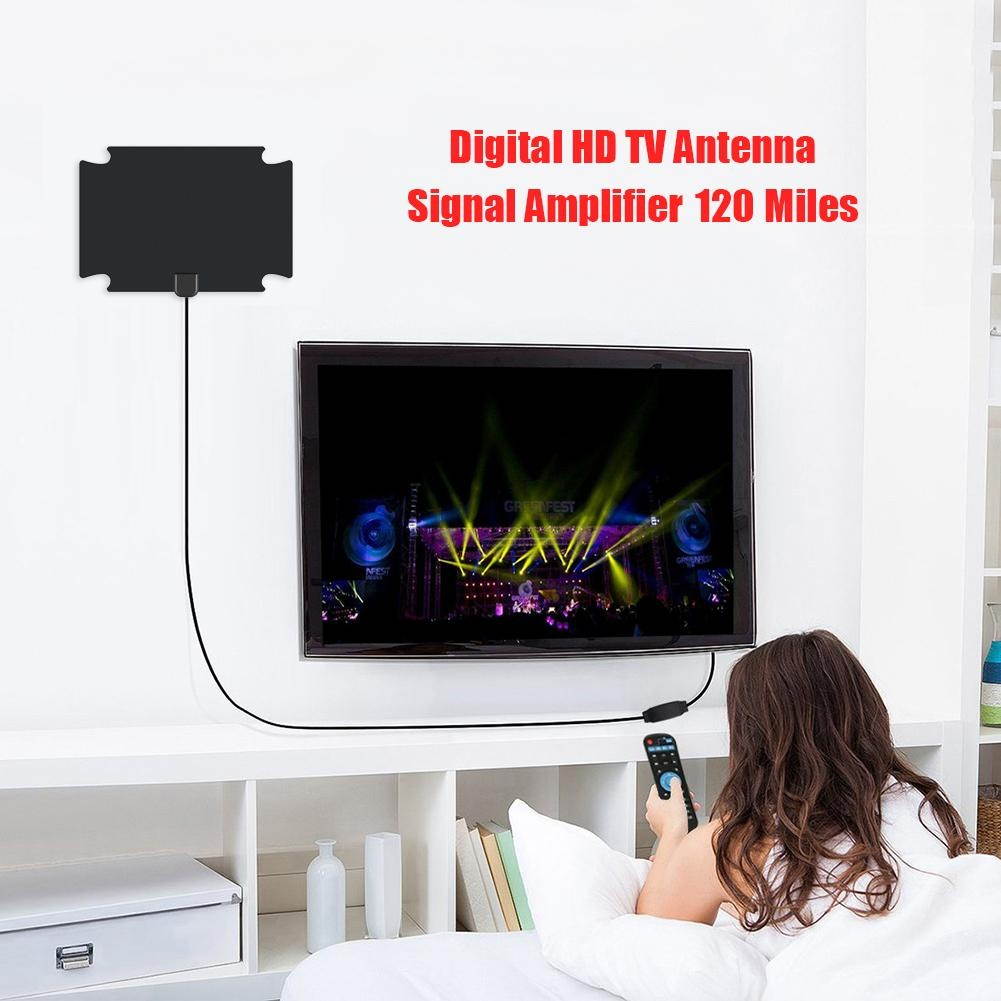 Flat HDTV 120 Miles Range Digital Indoor Amplified TV Antenna w/Signal Amplifier Reception Range 120 Miles LNA Gain 25dB