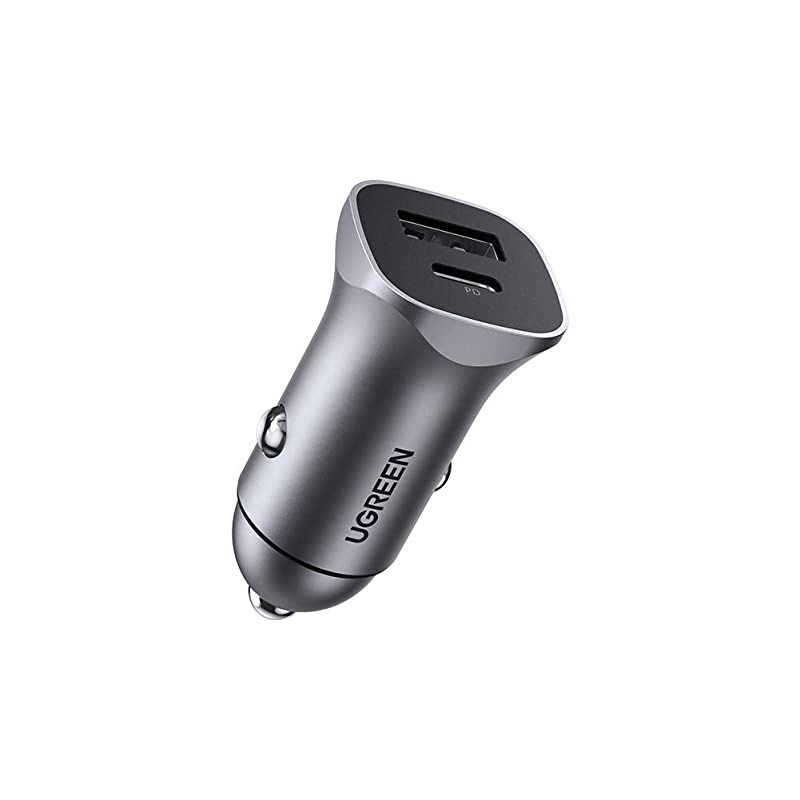 PD Fast Car Charger 18W USB C and USB A Dual Ports Metal Mini Car Adapter Compatible with iPhone SE 11Pro 11 MAXXSXRX876Plus iPad ProAirMini Galaxy S10 S9 S8 S7 S6 Note LG etc