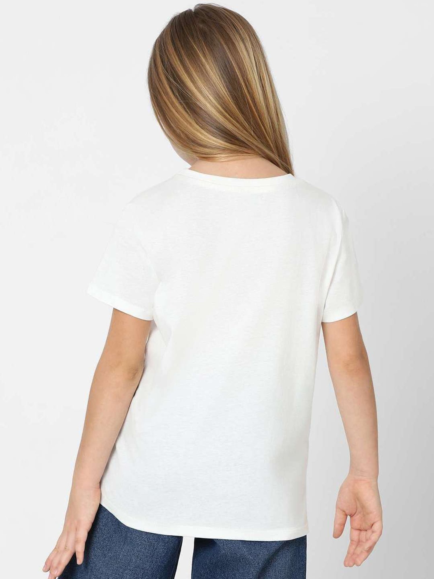 KIDS ONLY White & Purple Cotton Embellished T-Shirt