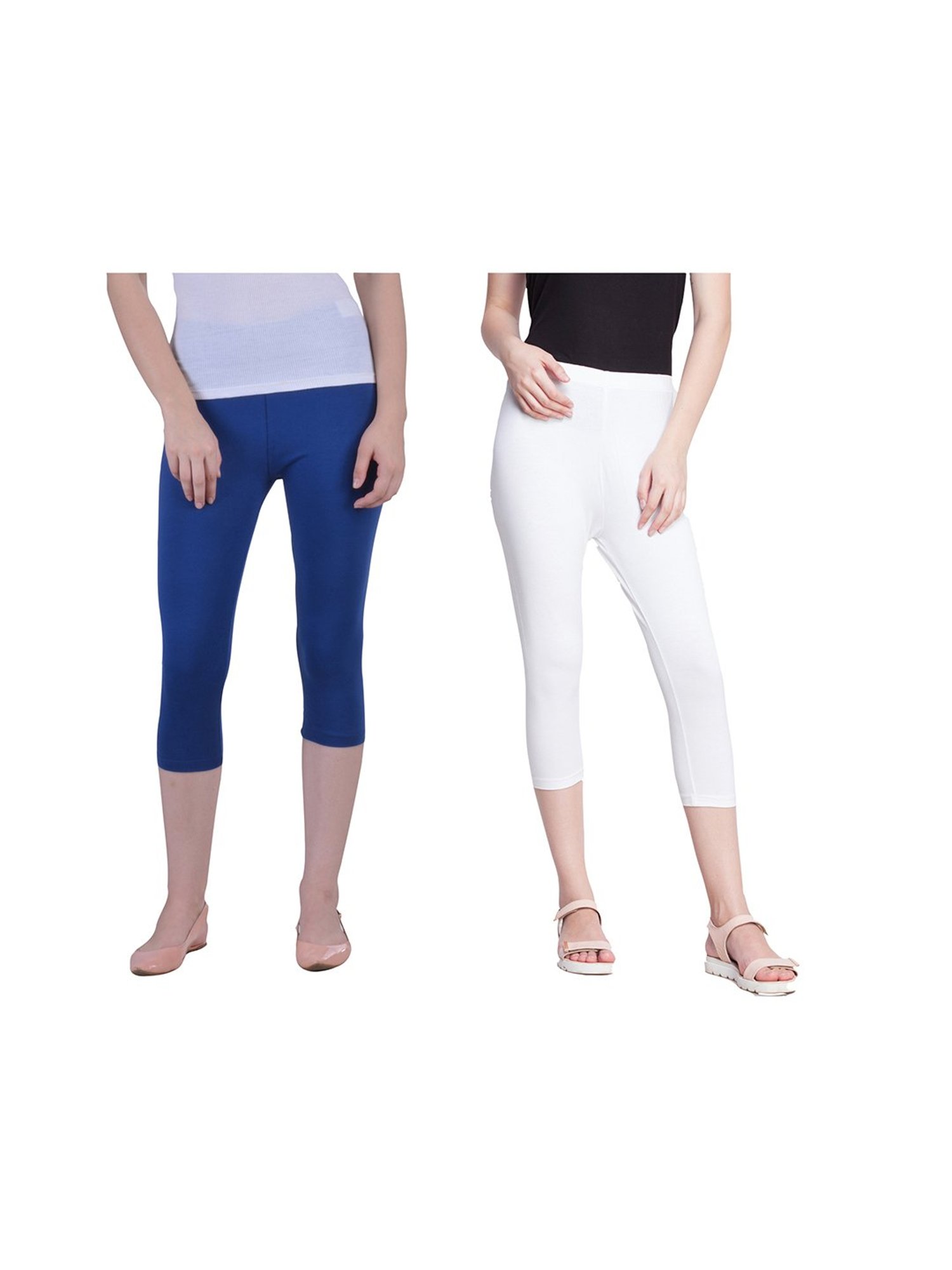 Dollar Missy Blue & White Slim Fit Capris Pack of - 2