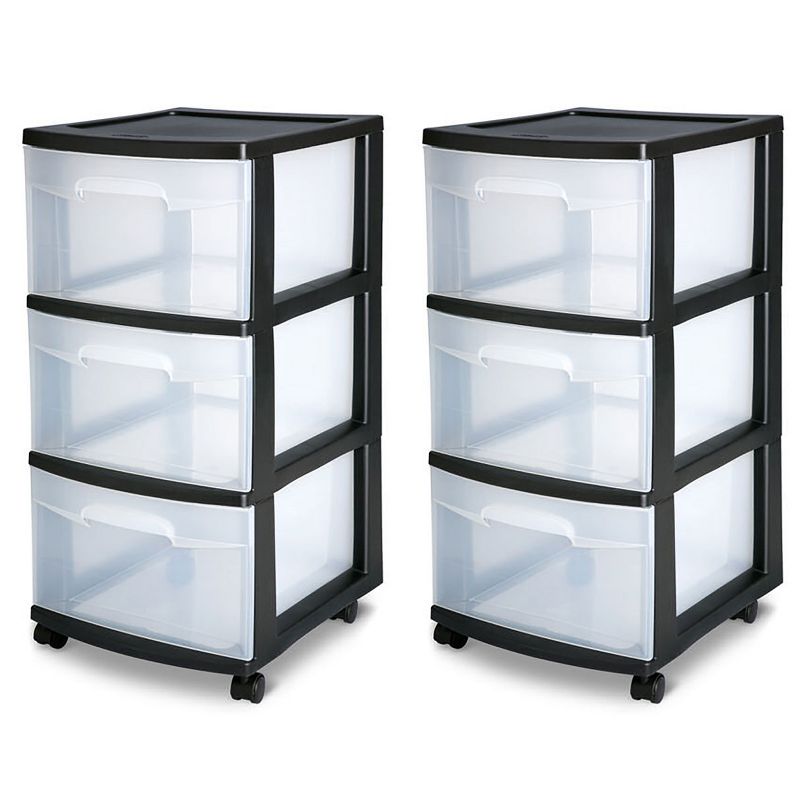 Homz Plastic 6 Clear Drawer Medium Home Storage Container Tower with 4 Large Drawers and 2 Small Drawers, Black Frame