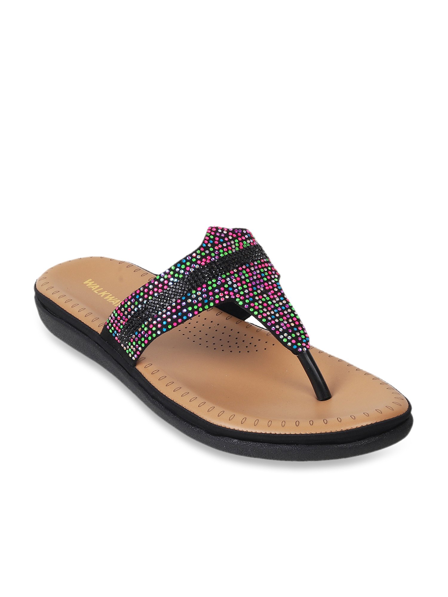 Walkway Women's Black T-Strap Sandals