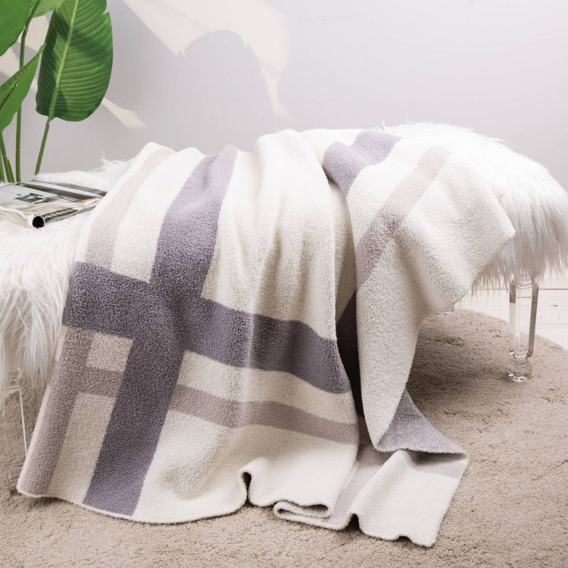 60" x 50" Knitted Polyester Geometric Pattern Feather Yarn Throw Blanket - Glitzhome